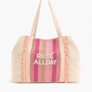 NWT America & Beyond Rosé All Day Pink and Cream Beaded Tote Bag Large
